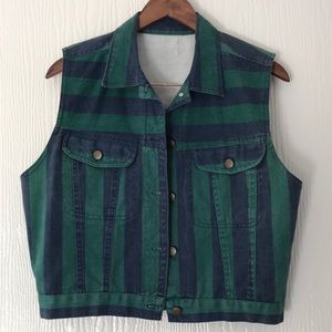 VINTAGE // CROPPED DEMIN STRIPED VEST